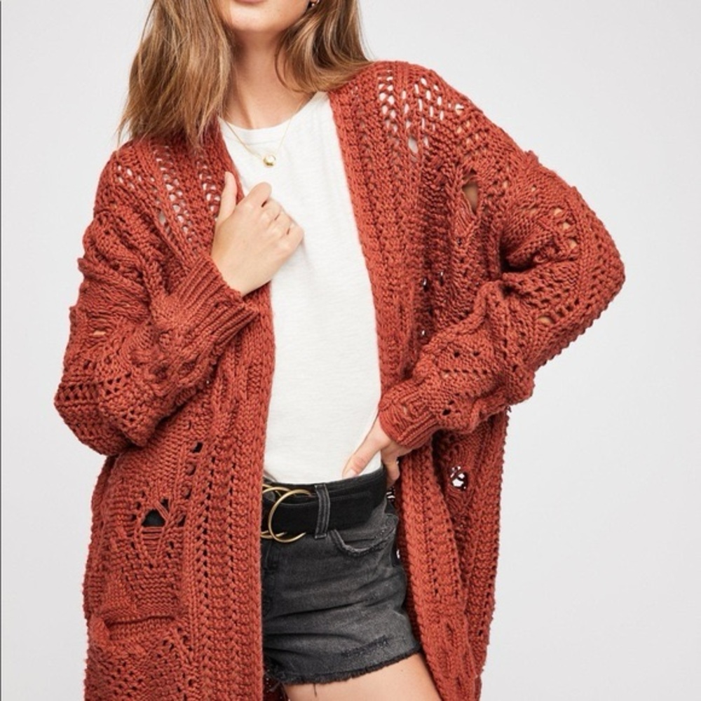 Free People torn to shreds cardigan- Rust, RARE, size M